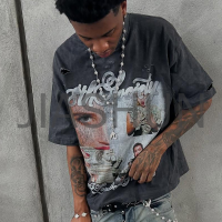 Acid Wash Distressed Cropped Drop Shoulder Tee