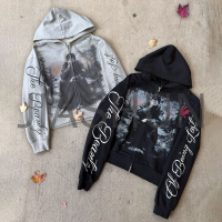 Acid Wash Heavyweight Oversized Zip-Up Hoodie with DTG Print