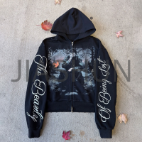Acid Wash Heavyweight Oversized Zip-Up Hoodie with DTG Print
