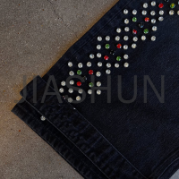Baggy Heavyweight Distressed Wash High Waist Rhinestone Jeans