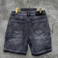 Distressed Vintage Wash Straight Leg Rhinestone Denim Shorts