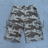 Canvas Camouflage Cargo Shorts DTG Print Raw Edge Rhinestone