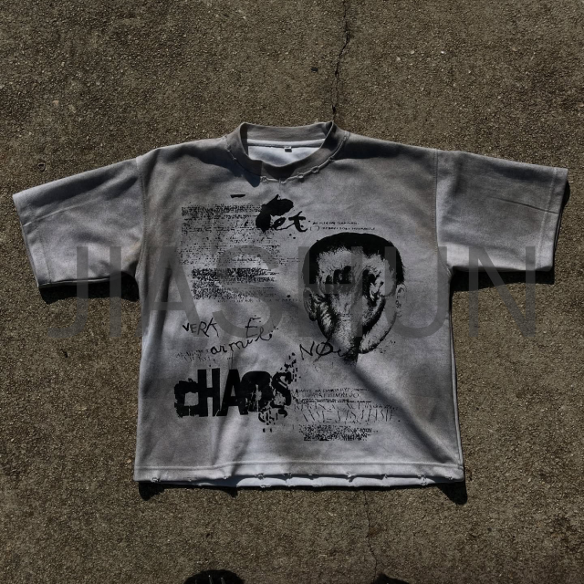 Dirty Wash Oversized T-Shirt with Digital Print