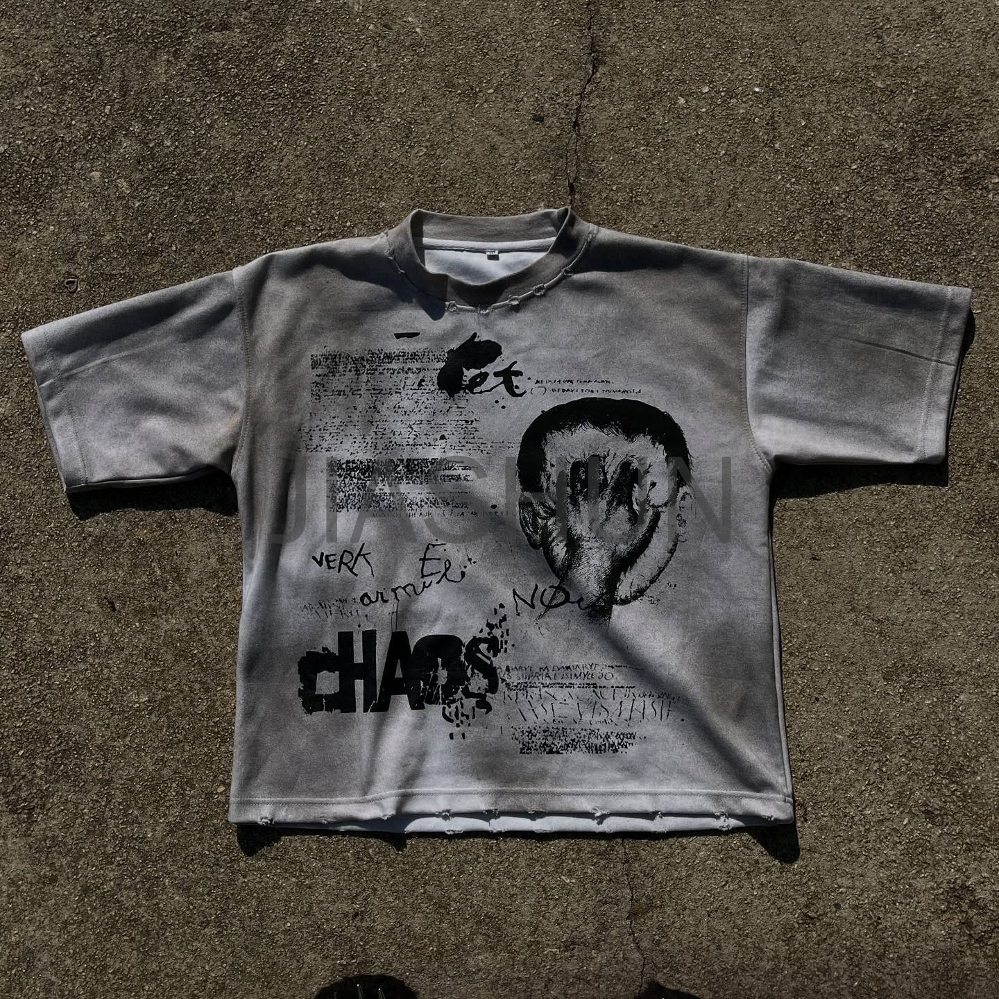 Dirty Wash Oversized T-Shirt with Digital Print