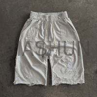 Heavyweight Distressed Washed French Terry Baggy Sweat Shorts