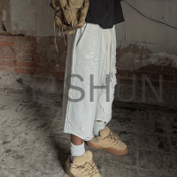Heavyweight Distressed Washed French Terry Baggy Sweat Shorts