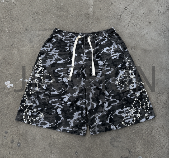 Oversized Camo Rhinestone Cargo Shorts