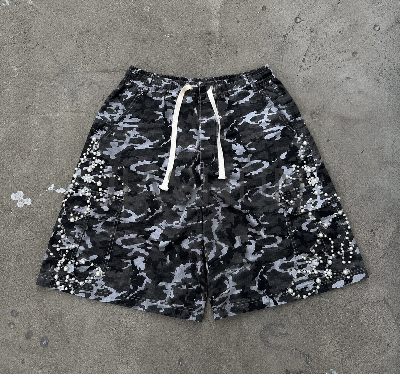 Oversized Camo Rhinestone Cargo Shorts