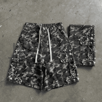 Oversized Camo Rhinestone Cargo Shorts