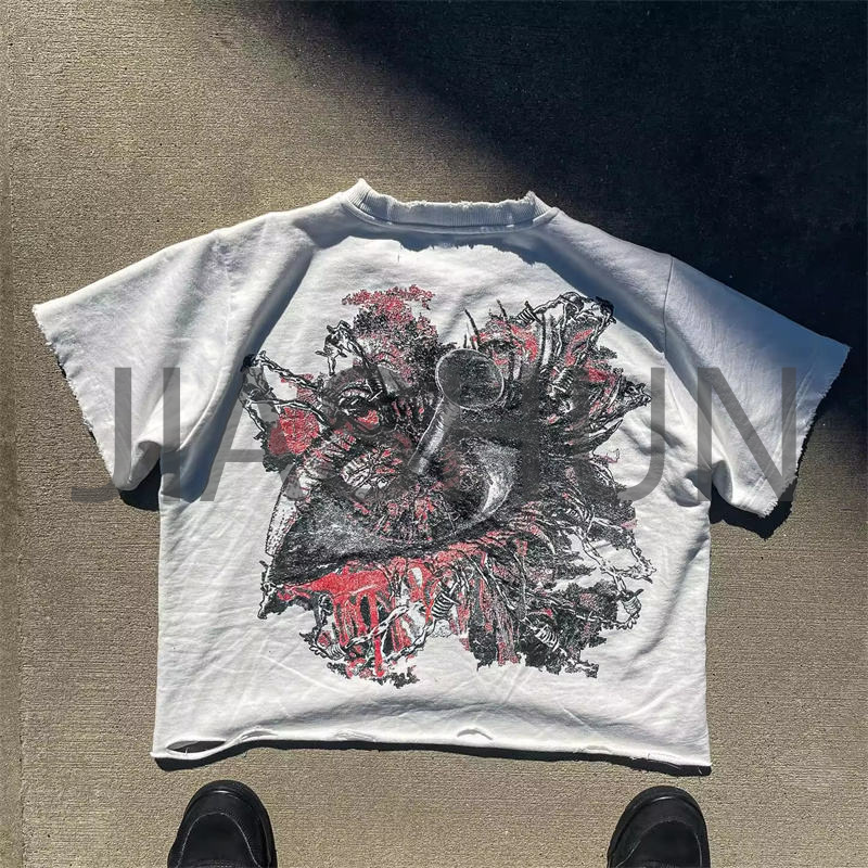 Distressed Oversized Boxy Graphic T-Shirt with DTG Print