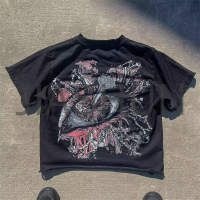 Distressed Oversized Boxy Graphic T-Shirt with DTG Print
