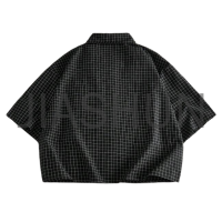 Loose Short Sleeve Plaid Shirt with Frog Buttons
