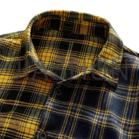 Oversized Cropped Blue-Yellow Plaid Patchwork Button-Front Shirt