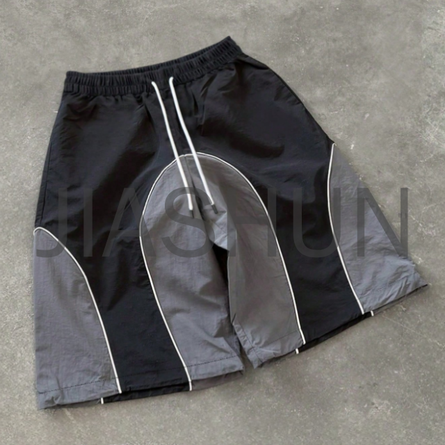 Color Block Patchwork Nylon Windbreaker Shorts