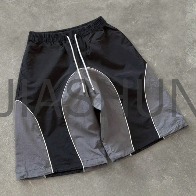 Color Block Patchwork Nylon Windbreaker Shorts