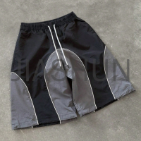 Color Block Patchwork Nylon Windbreaker Shorts