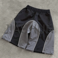 Color Block Patchwork Nylon Windbreaker Shorts