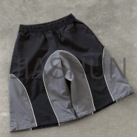 Color Block Patchwork Nylon Windbreaker Shorts