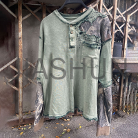 Distressed Washed Double-Layer Printed T-Shirt