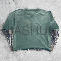Distressed Washed Double-Layer Printed T-Shirt