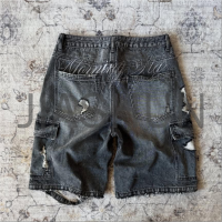 Dark Denim Mid-Waist Loose Shorts