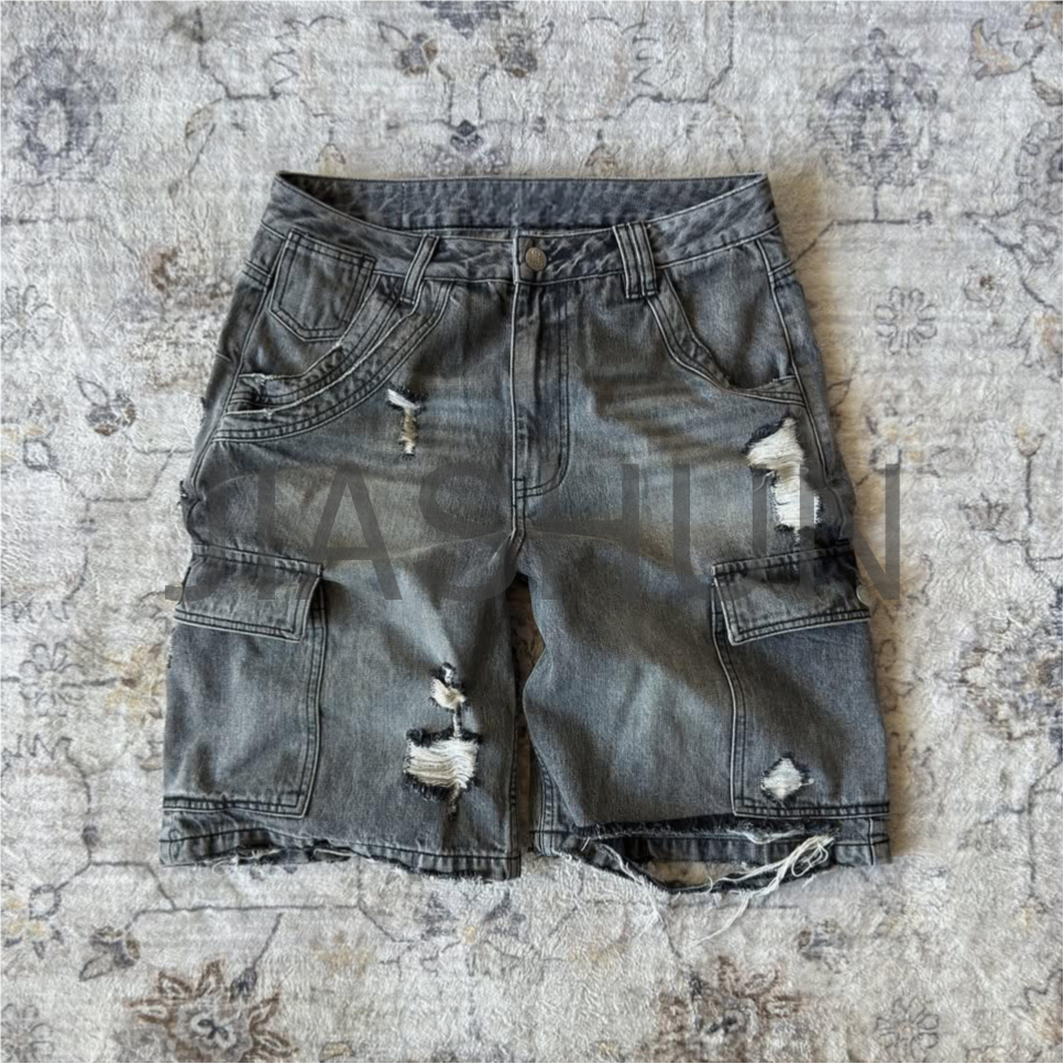 Dark Denim Mid-Waist Loose Shorts