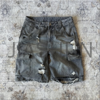 Dark Denim Mid-Waist Loose Shorts