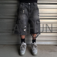 Dark Denim Mid-Waist Loose Shorts