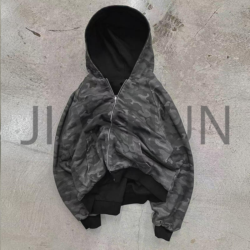 Heavyweight Cotton French Terry All Over Printed Camo Zip Up Hoodie