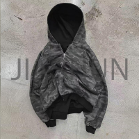Heavyweight Cotton French Terry All Over Printed Camo Zip Up Hoodie