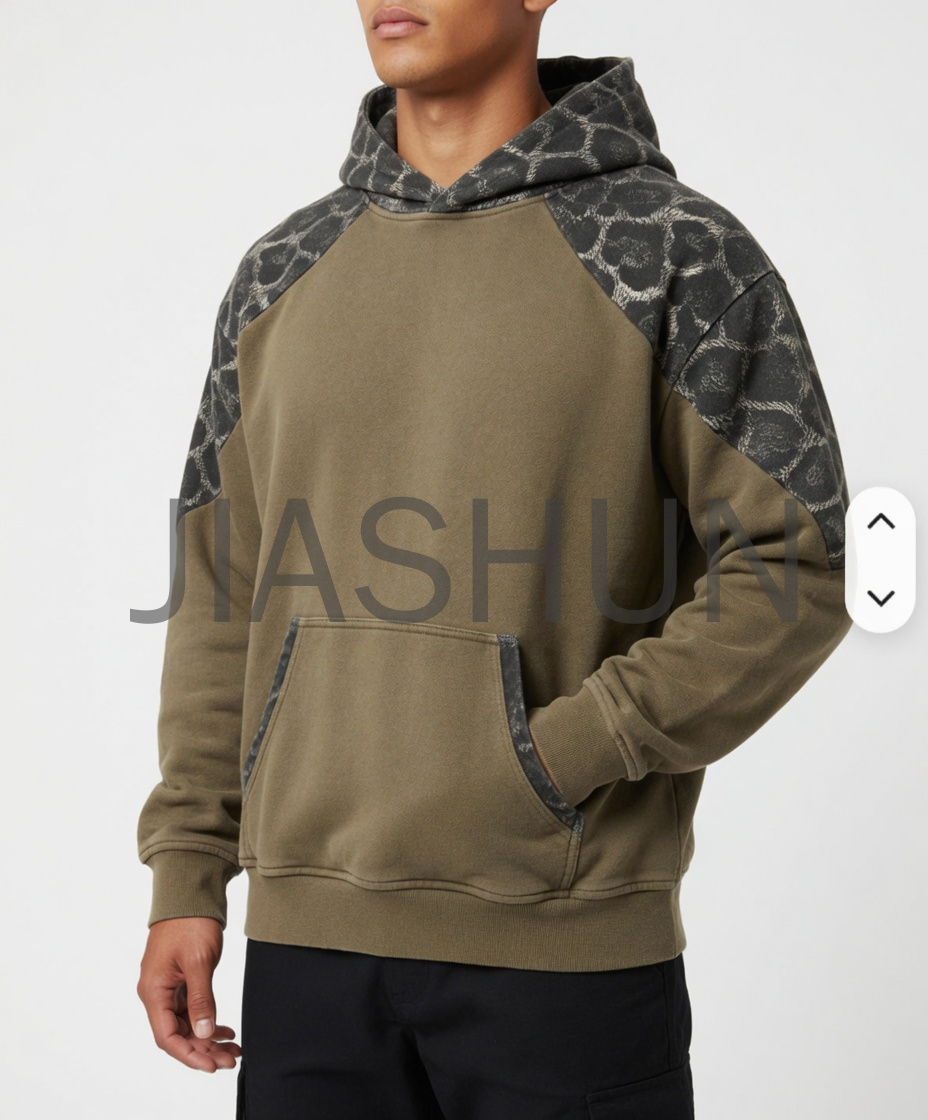 Distressed Marbled Camo Patchwork Hoodie