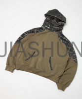 Distressed Marbled Camo Patchwork Hoodie