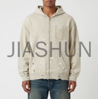 Vintage Washed Ripped Splatter Full Zip Hoodie