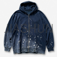 Vintage Washed Ripped Splatter Full Zip Hoodie