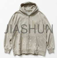 Vintage Washed Ripped Splatter Full Zip Hoodie