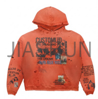 Washed Distressed Collage Art Pullover Hoodie