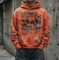Washed Distressed Collage Art Pullover Hoodie