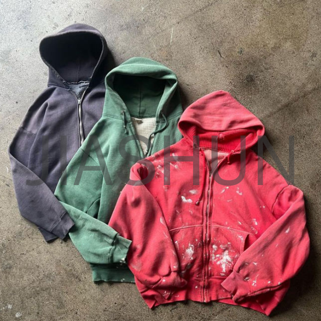 Men's 100% Cotton Acid Wash Zipper Hoodies