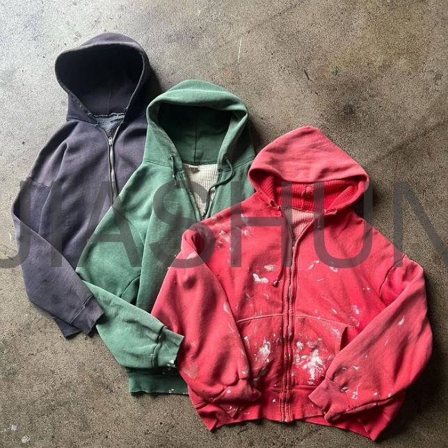 Men's 100% Cotton Acid Wash Zipper Hoodies