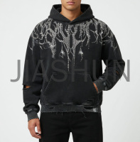 Vintage Washed Ripped Raw‑Edge Pullover Hoodie