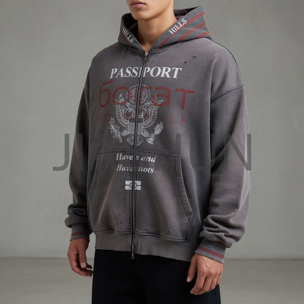 Full‑Zip Vintage Washed Hoodie