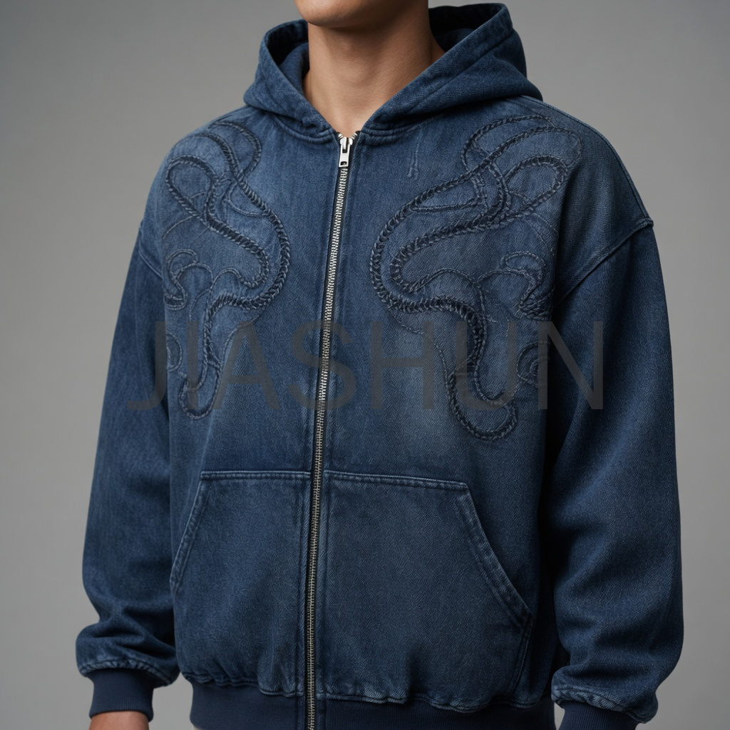 Printed Drop‑Shoulder Zip‑Up Hoodie