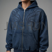 Printed Drop‑Shoulder Zip‑Up Hoodie