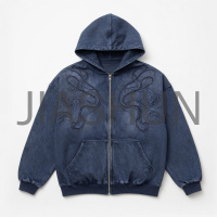 Printed Drop‑Shoulder Zip‑Up Hoodie