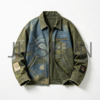 Frayed Paneled Vintage Washed Work Jacket