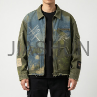 Frayed Paneled Vintage Washed Work Jacket