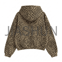 Vintage Leopard Print Oversized Fit Zip-Up Hoodie Streetwear Top