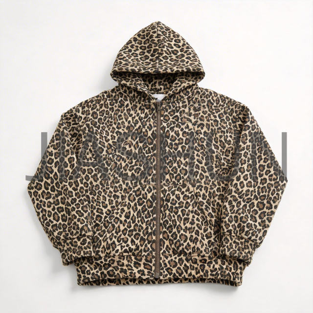 Vintage Leopard Print Oversized Fit Zip-Up Hoodie Streetwear Top