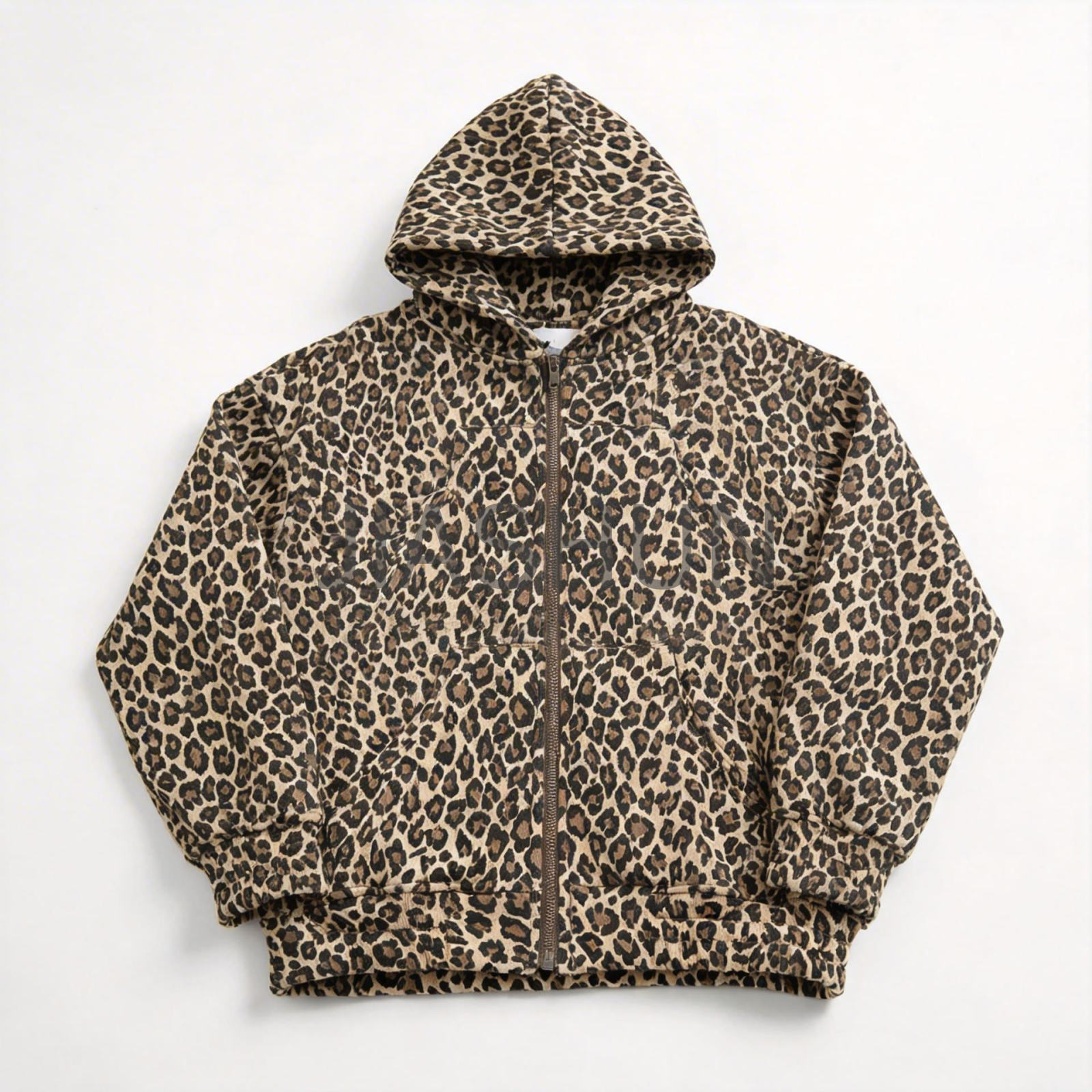Vintage Leopard Print Oversized Fit Zip-Up Hoodie Streetwear Top