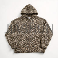 Vintage Leopard Print Oversized Fit Zip-Up Hoodie Streetwear Top